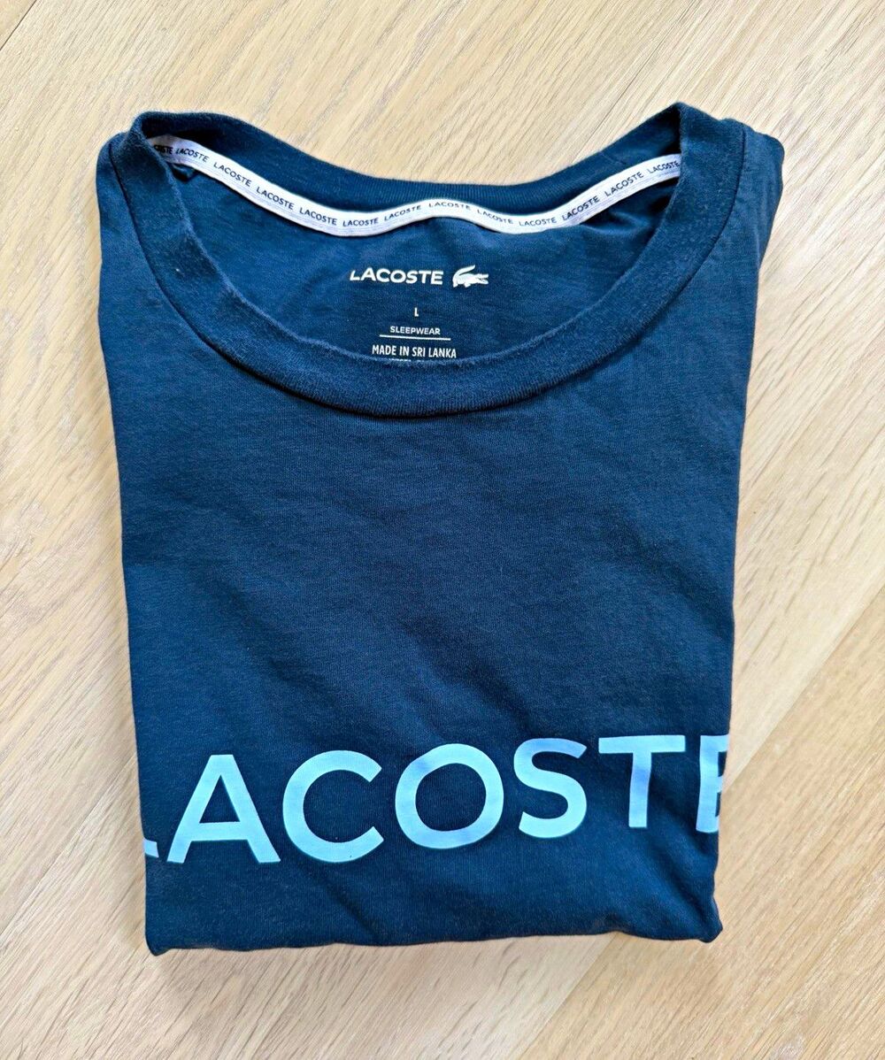Lacoste Men L Blue Gray Solid Logo Crew Neck Short Sleeve Cotton Jersey T-Shirt